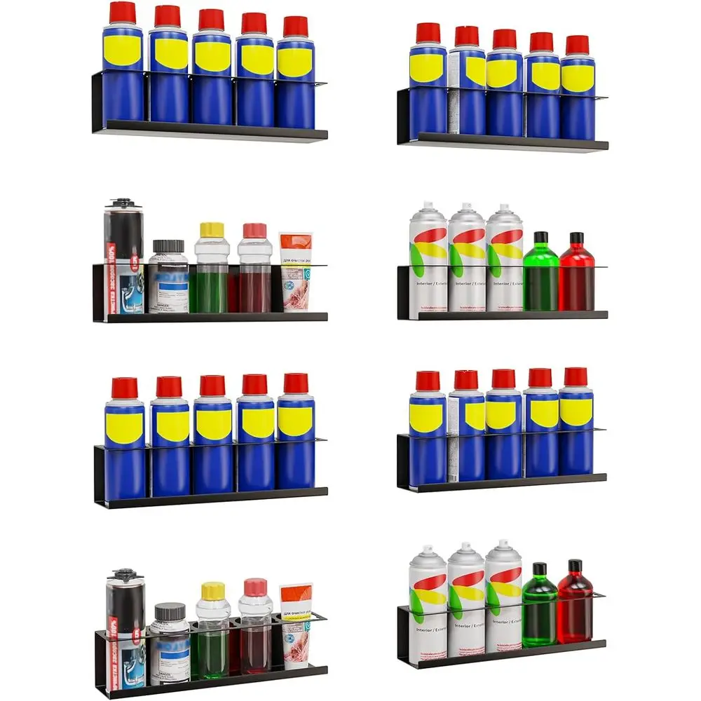

8 Pack Spray Bottle Holder Wall-Mounted, Spray Can Holder Storage Rack, Heavy-Duty Paint Bottle Organizer with 40 Holes, Steel B