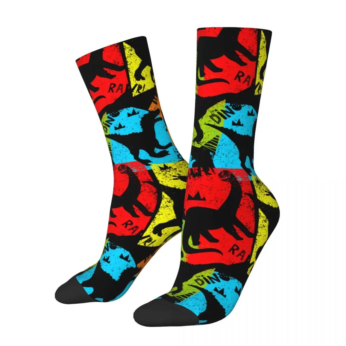 Hip Hop Retro Colorful Cartoon Crazy Men's Socks Unisex Dinosaur Harajuku Seamless Printed Funny Crew Sock Boys Gift