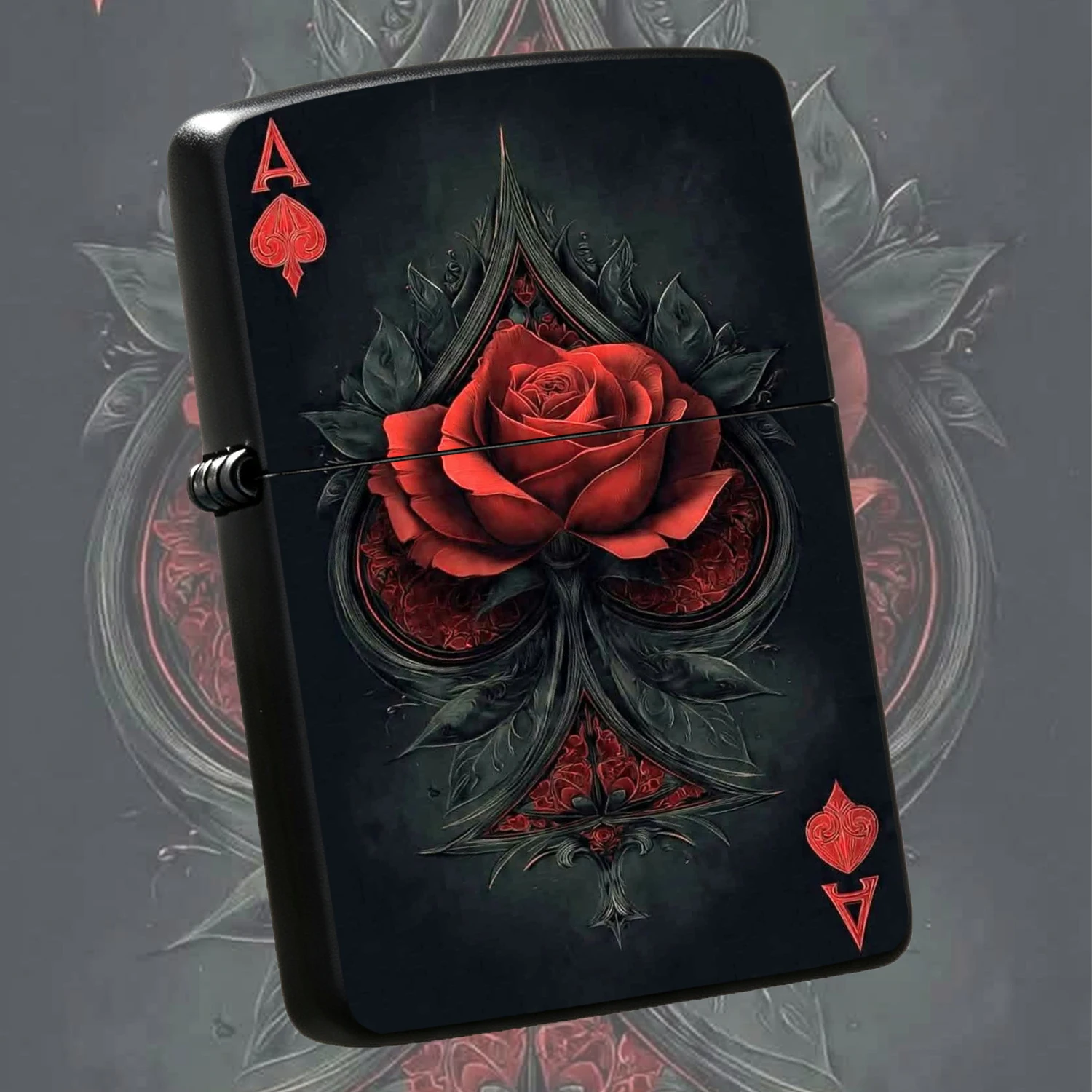 Vintage Ace Of Spades Red Rose Pattern Retro Dark Art Style Engraved Texture Body Portable Windproof Creative Exquisite Gift For Men Women Unique Collectible Present For Birthday Holiday Daily Outdoor Home Use A Fun And Humorous Lighter
