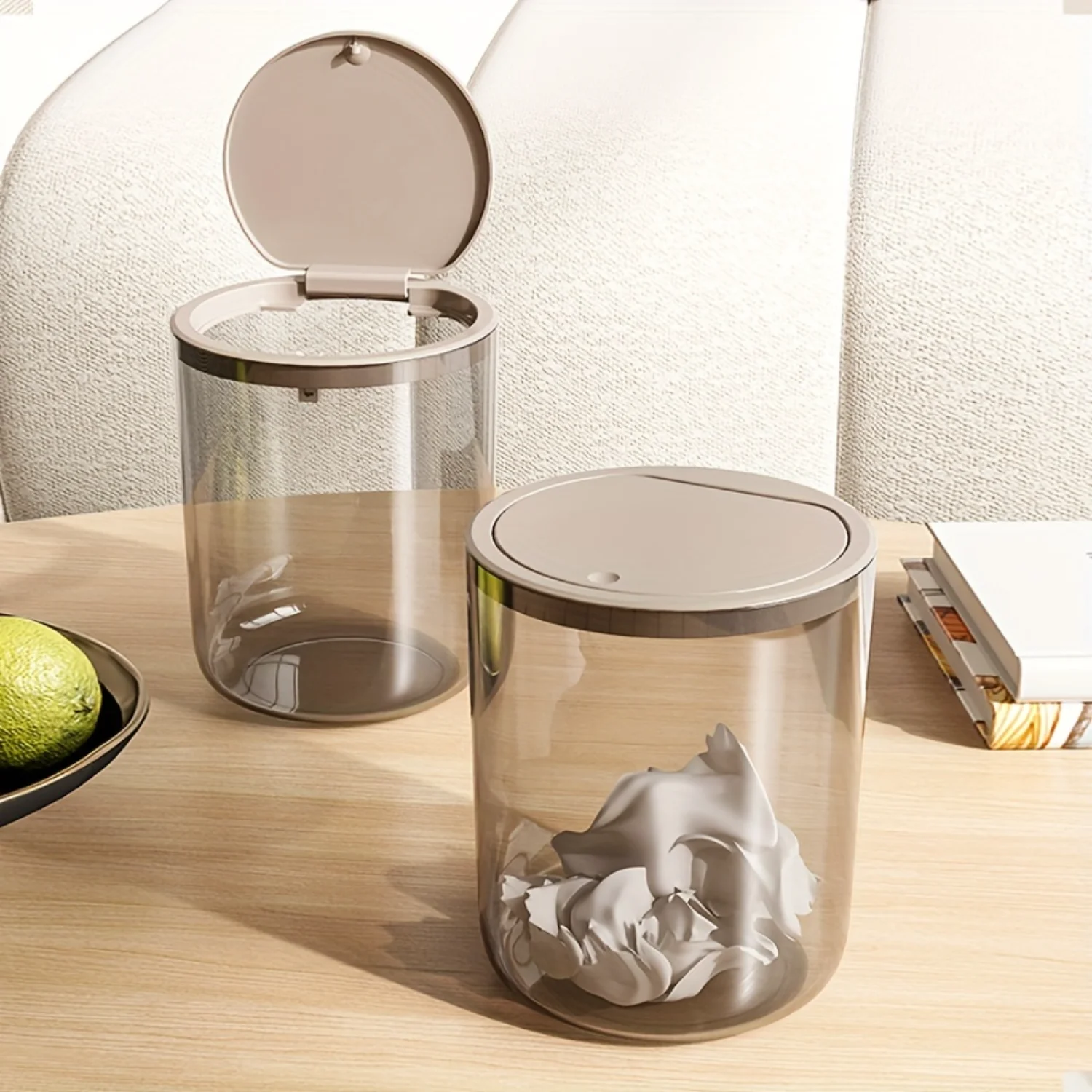 

Convenient and Stylish Desktop Trash Can with Lid - Easy Press-to-Open Design, Ideal for Home & Office