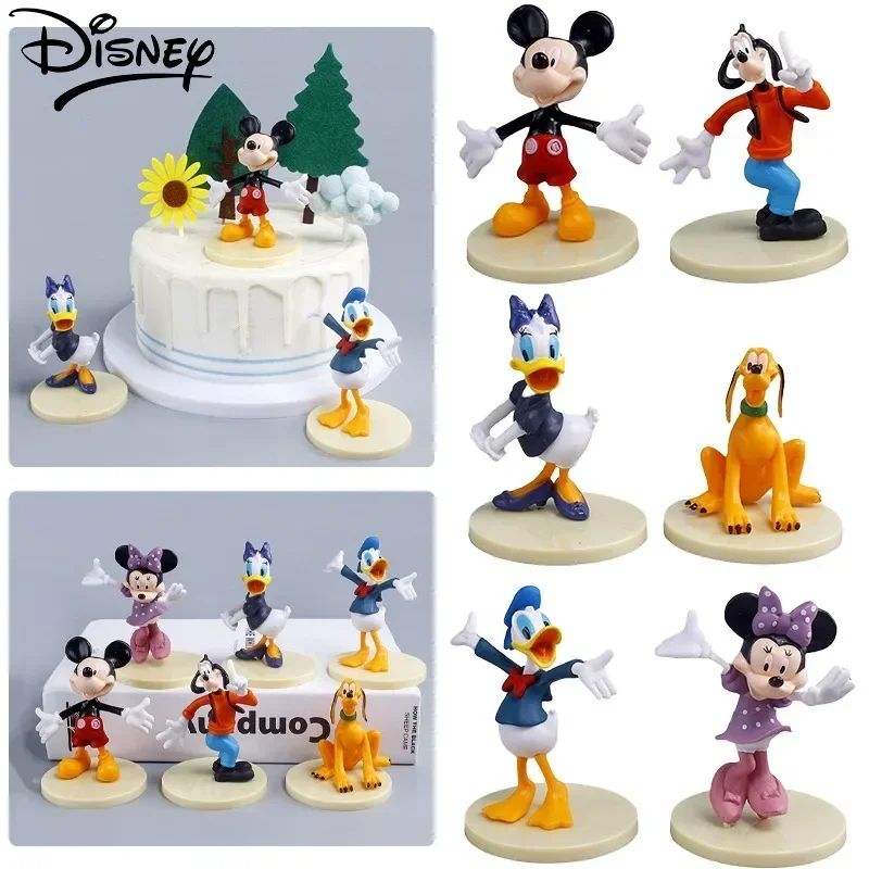 

6pcs Disney Mickey Mouse Anime Figuren Model Cake Party Decoration Cartoon Doll Funny Car Desktop Ornaments Cute Kids Toys Gift