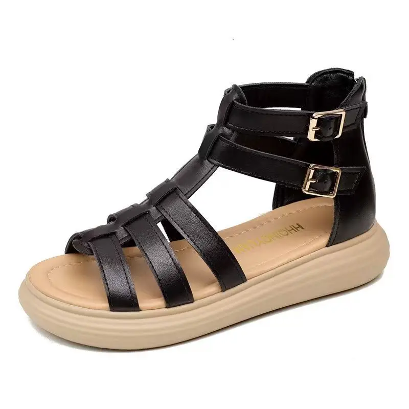 Women Flat Sole Thin Strap Woven One word Sandals Summer New Soft Sole Non Slip Hollow Out Cover Heel Outdoor Beach Sandals