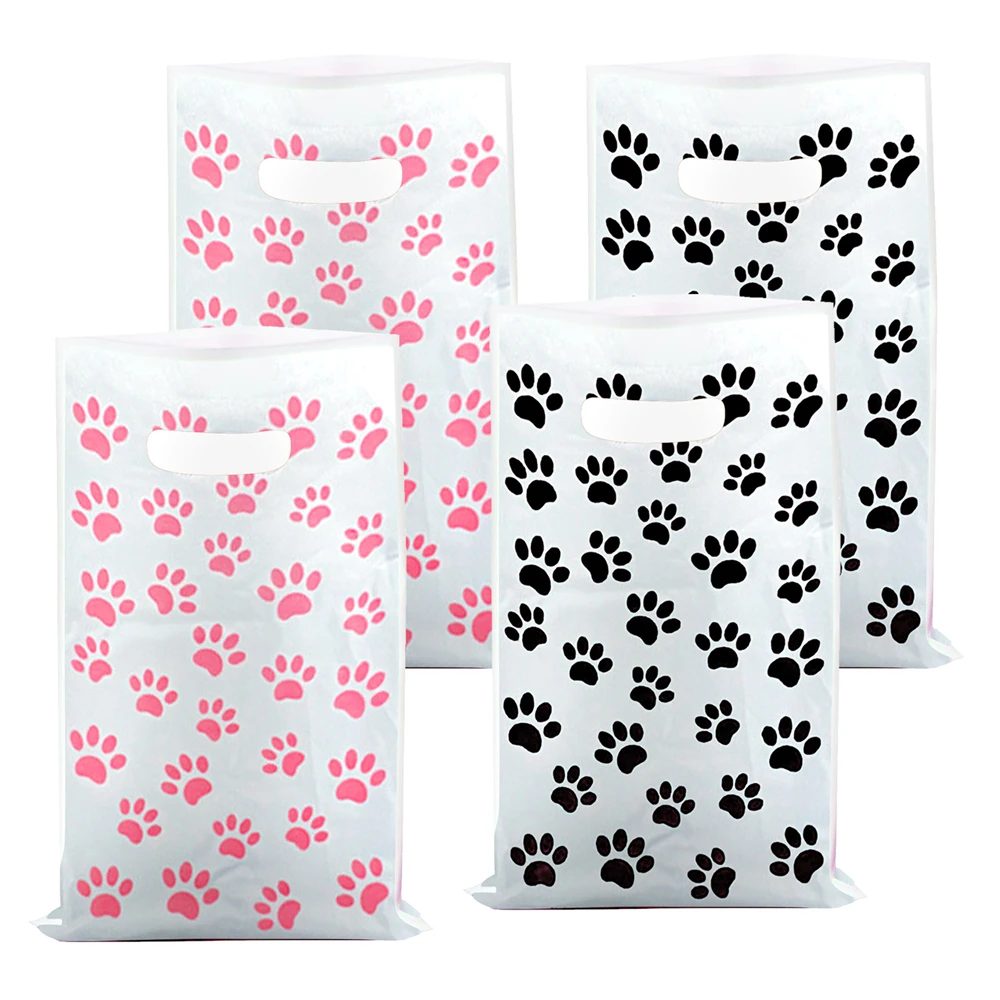 10pcs/lot Pink Black Cat paw Theme Kids Girls Favors Happy Birthday Party Gifts Surprise Candy Bags Decorations Loot Bags