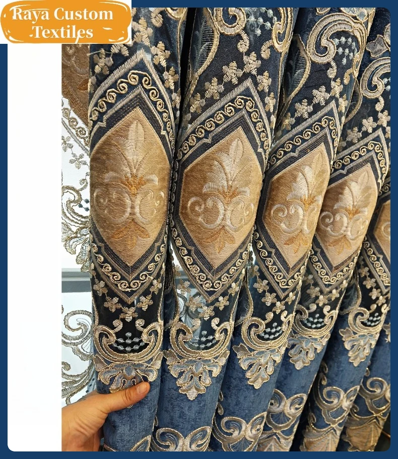 

European-style Luxury Curtains Living Room Bedroom Dining Room Balcony Custom Blackout Chenille Embroidered Brown Valance Decor