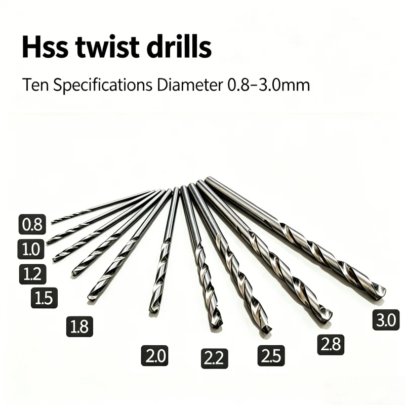 HSS Twist Drill Bits 10 Sizes 0.8‑3.0mm High Speed Steel Micro Drill Bit Kit with Storage Box for DIY Craft Work