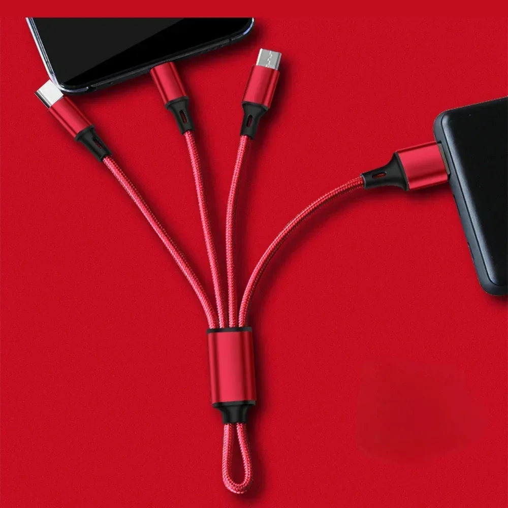 Keychain 3 in 1 USB Type C Cable for iPhone 13 12 11 XS X XR 3in1 2in1 USB Cable Charger Micro USB Type C Cord for Xiaomi Redmi