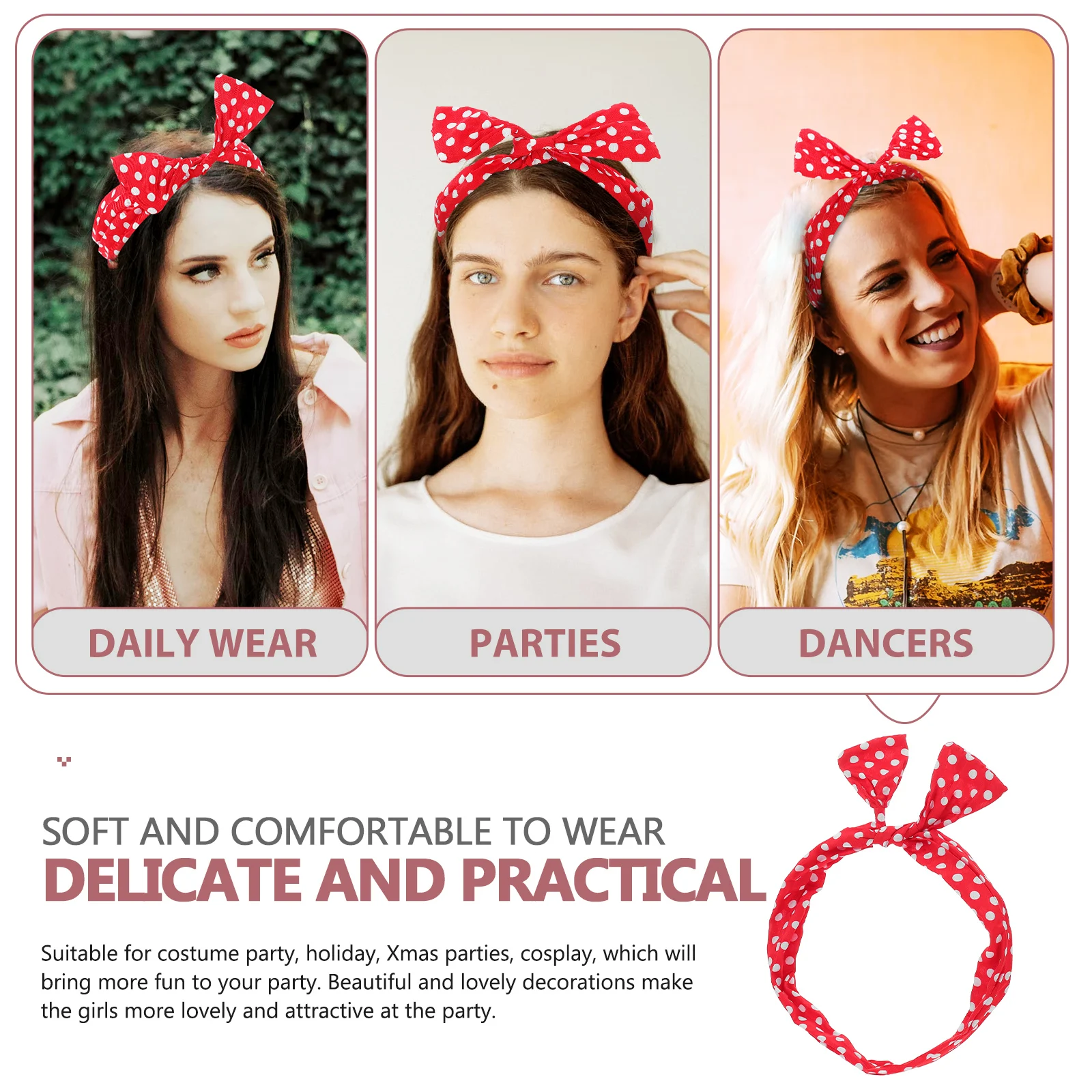 

4Pcs Dots Pattern Hair Band Bowknot Headbands for Women Girls Lovely Wire Headbands Anti-Slip Party Headdress Decorative Hair