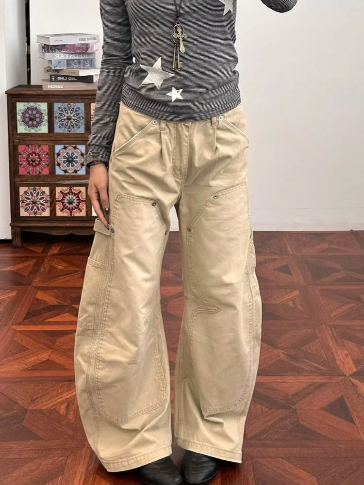 2025 tendencia Y2K estilo caqui Casual holgado Mujer Cargo Jeans pantalones para Mujer Ropa de pierna ancha pantalones largos de algodón Ropa Mujer