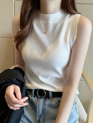 2026 Summer Versatile Knit Sleeveless Tops Women Basic Solid Tank Tops Casual O-neck Slim Thin Tees Female Tops Vest