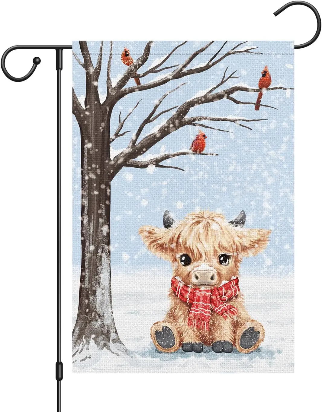 Louise Maelys Welcome Winter Garden Flag 12x18 Double Sided, Burlap Small Snow Highland Cow Calf Garden Yard House Flags for Win