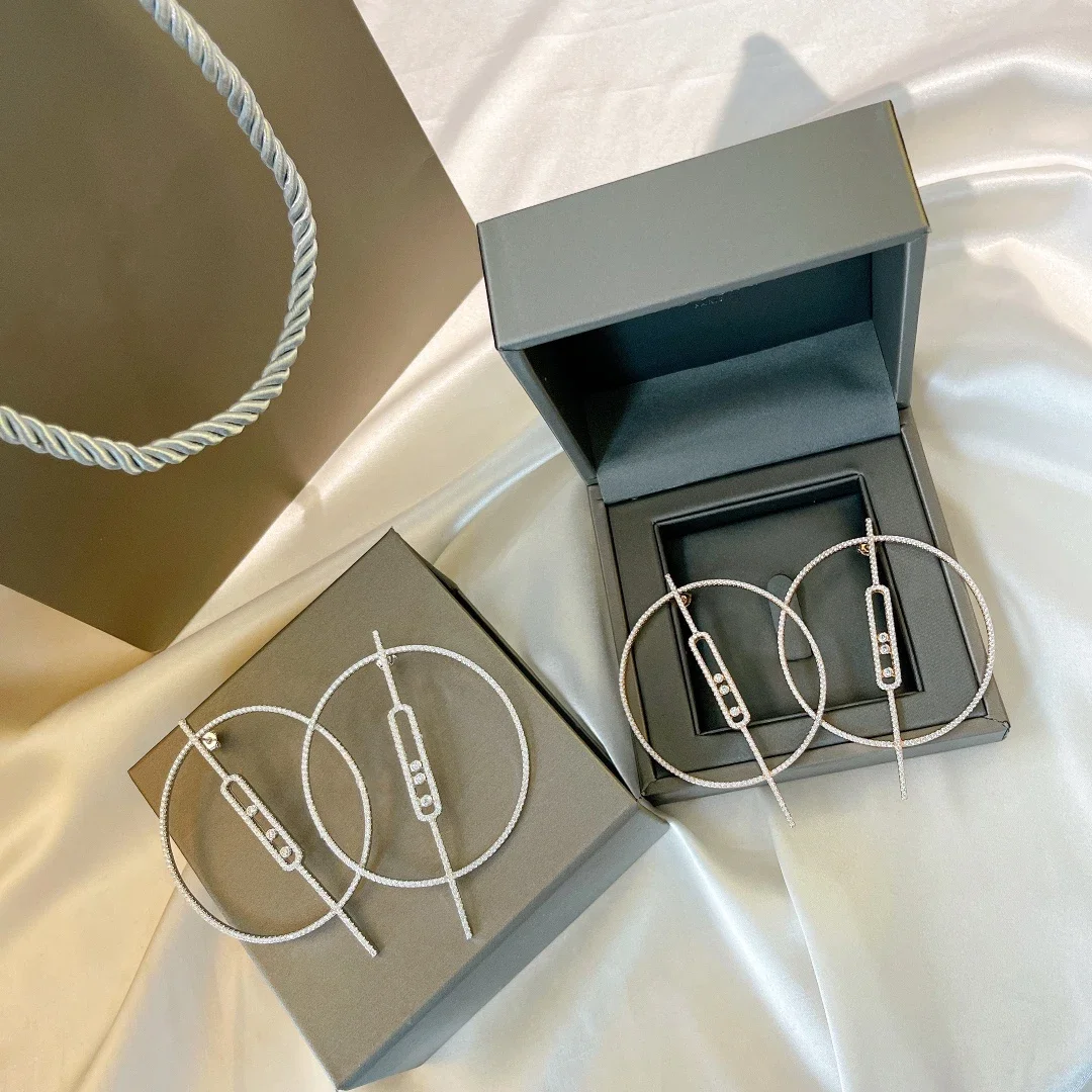 CY 925 Sterling Silver Luxury Jewelry Circular Women's Diamond Earrings. Sliding Diamond