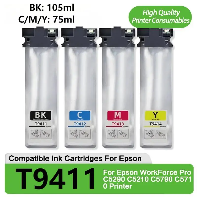 R04X T9411 T9412 T9413 T9414 Compatible Ink Cartridges Compatible with Workforce Pro C5290 C5210 C5790 C5710 Printers (4-Color)