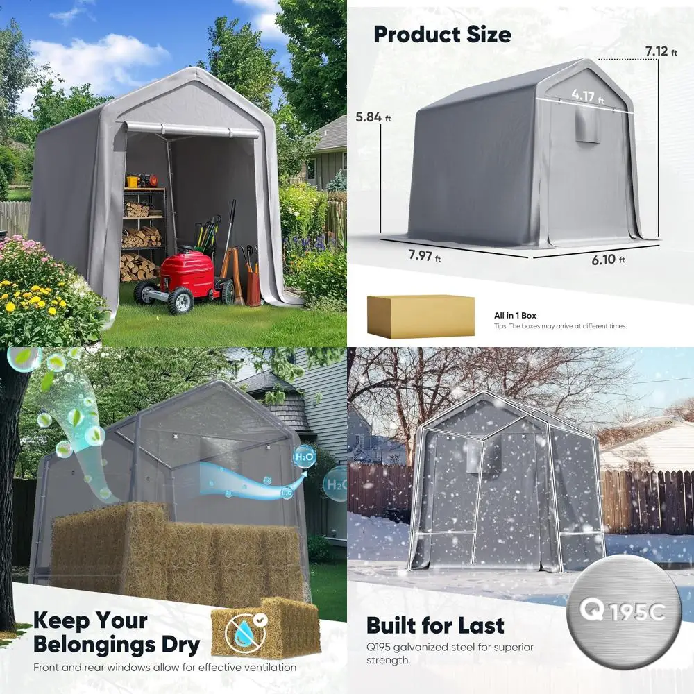 Namiot garażowy Quictent Heavy Duty 6x8FT z rolowanymi oknami z siatki i wzmocnioną ramą, przenośny baldachim garażowy na motocykl