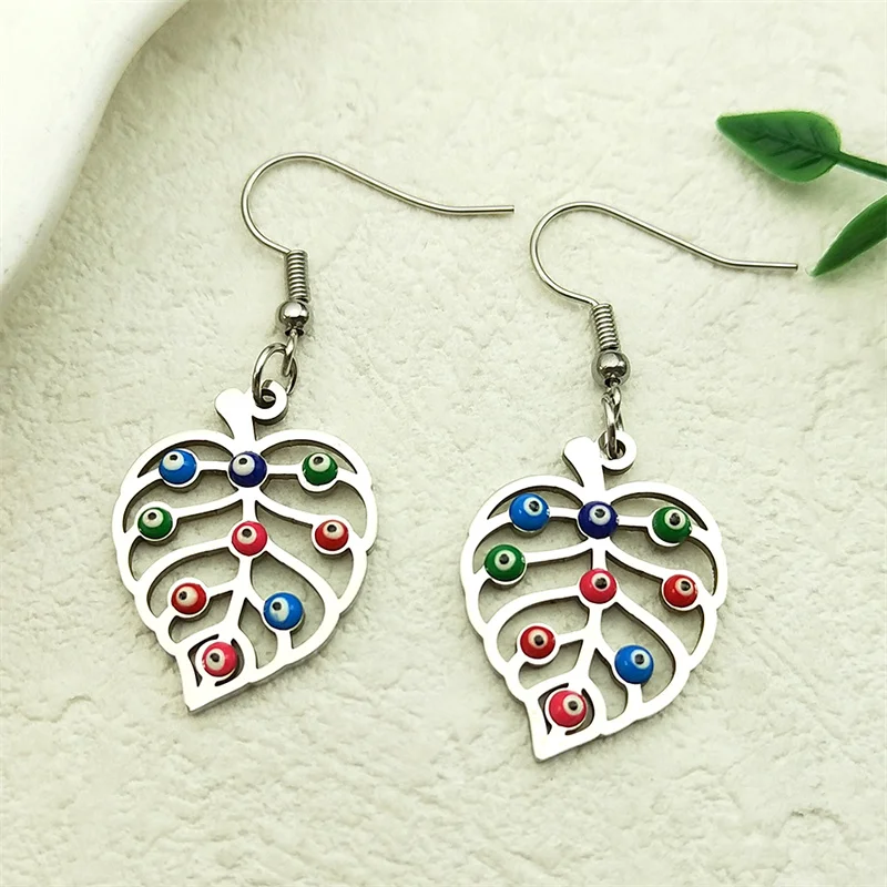 Pendientes colgantes de ojos malvados de hoja hueca para mujeres y hombres, pendientes de acero inoxidable de Color dorado a la moda para fiesta y boda, regalos de joyería