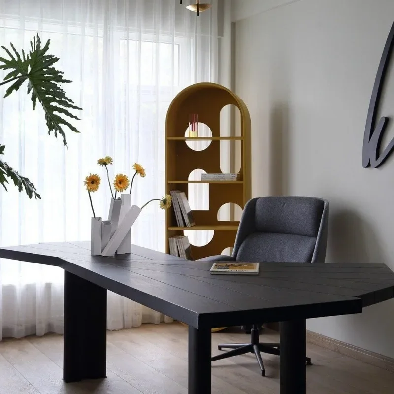 Escritorio de madera maciza, mesa larga moderna para ordenador de registro con forma especial, banco de trabajo