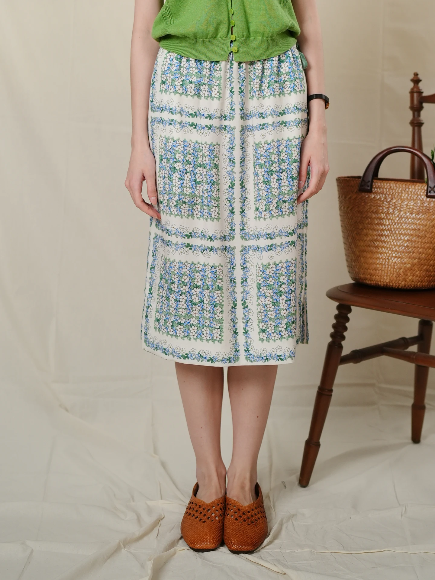 

MarchNoon Holiday Style Floral Print Half Skirt with Belt Elastic Waist Straight Cut Versatile Spring Summer Women's Skirt