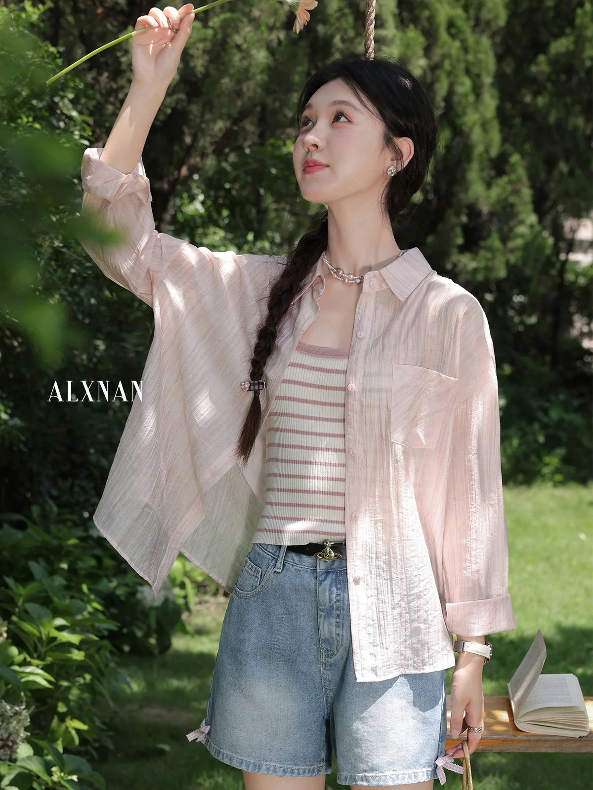 

Lightweight Long Sve Pink Sun Protection irt Women's Faion Casual Sle Loose Fit Collar irt by Deer South