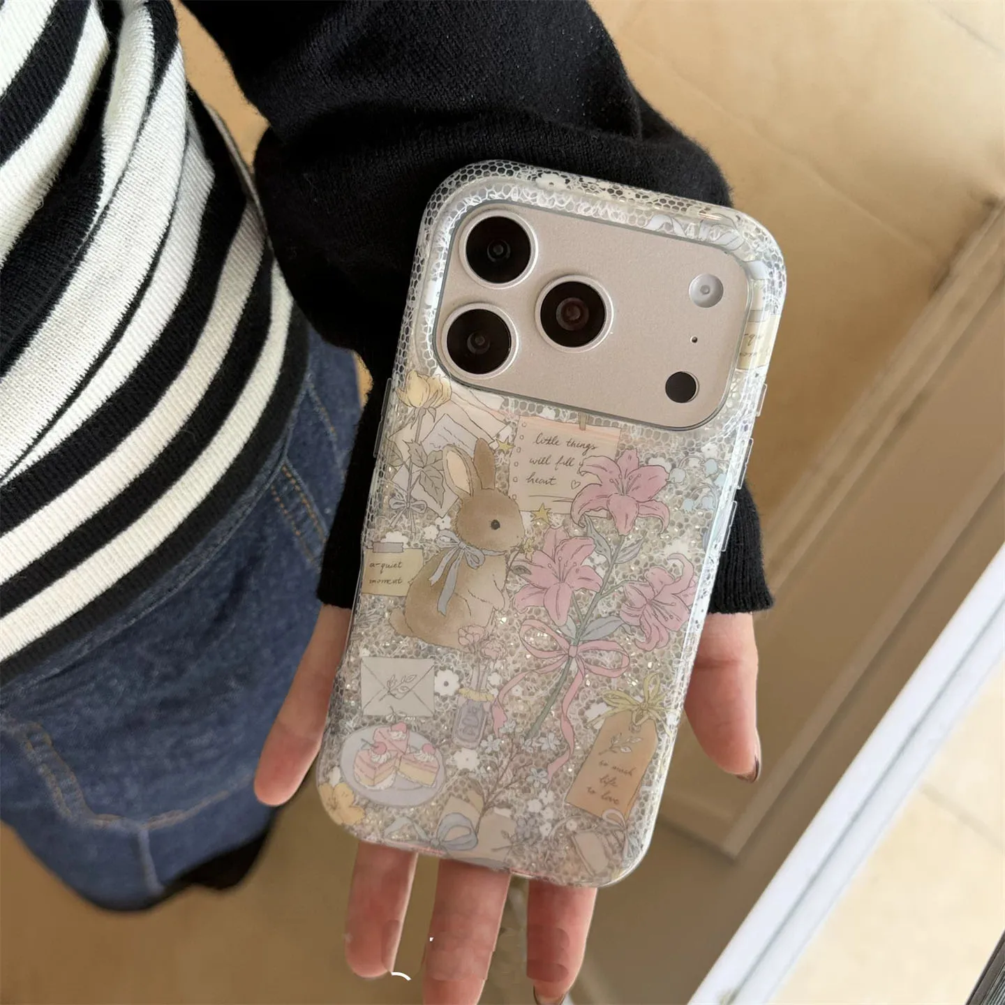 Coque de téléphone mignonne et kawaii motif enveloppe de lys rose INS coréen avec lapin pour iPhone 18 17 16 15 14 13 12 11 Pro MINI Max Plus 17air