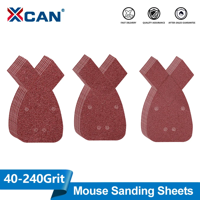 XCAN 10/40pcs Mouse Sanding Sheets 4 Hole Sandpaper 40/80/120/240 Grit for Metal Wood Grinding Polishing Tools