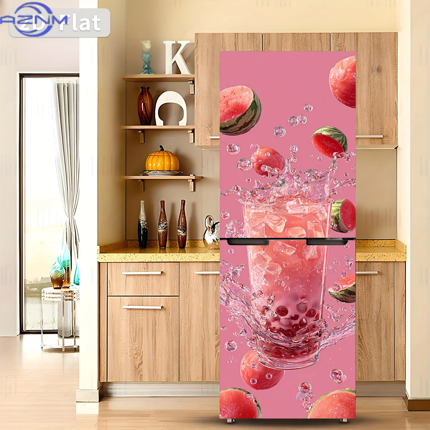 1pc Watermelon Bubble Drink Theme Refrigerator Sticker |  Self-Adhesive Wall Decal For Cabinets And Wardrobes, Modern Kitchen