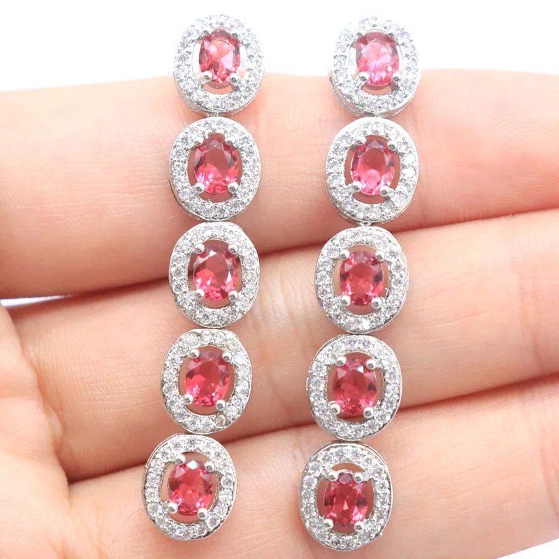 

Buy 5 Get 1 Free 50x8mm Pink Tourmaline Golden Citrine Violet Tanzanite CZ Females Wedding Silver Earrings