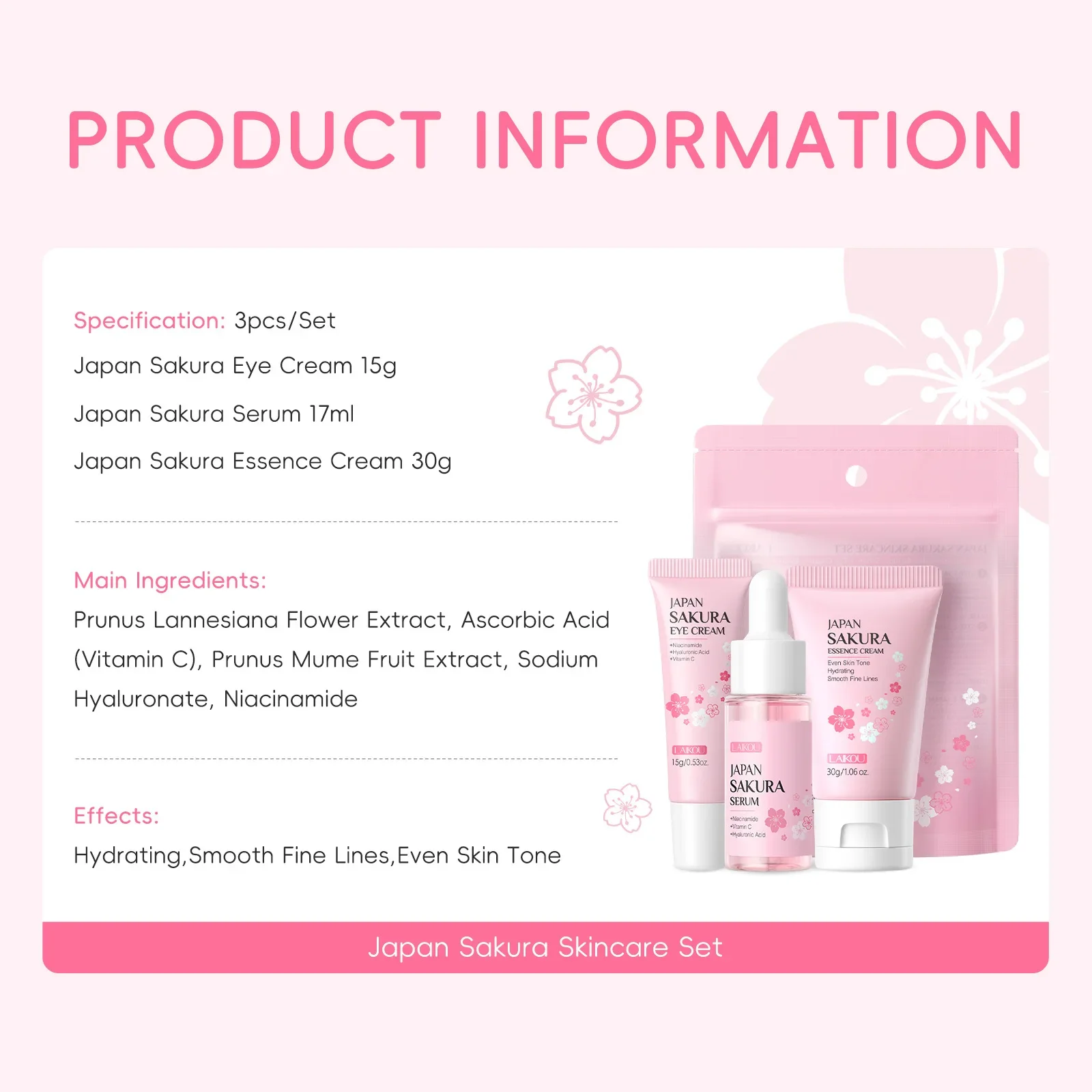 LAIKOU 3pcs/set Skin Care Set  - Caffeine Eye Serum ulasan dan harga