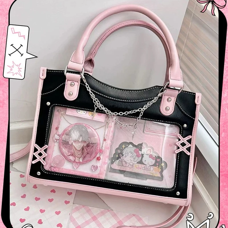 Y2K Cute Ita Bag Girl Transparent Messenger Bag Women\'s Fashion Shoulder Crossbody Bag Ladys DIY Display Tote Bag Lolita Handbag