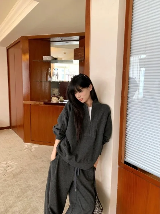 

Ladies Sporty High Waist Wide Leg Two Piece Set Long Sleeve Sweatshirt Jacket Spring Fashion Outfit Comfortable Casual Wear