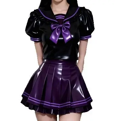 

Rubber 100%Latex Rubber Coat and short skirt Fetish Cosplay 0.4mm S-XXL