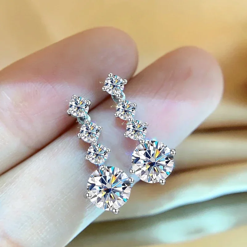 NKHOG S925 Silver Moissanite Drop Earrings For Women 2.6 Carat Real Moissanite Lab Diamond Engagement Wedding Fine Jewelry Gift