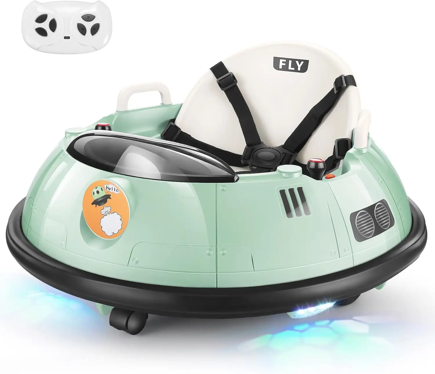 Bumper Cars for Toddlers 1-3 with Remote, 12V Kids Bumper Car, 360 Degree Spin, 5-Point Harness, LED Lights & Horn, Baby Bumper