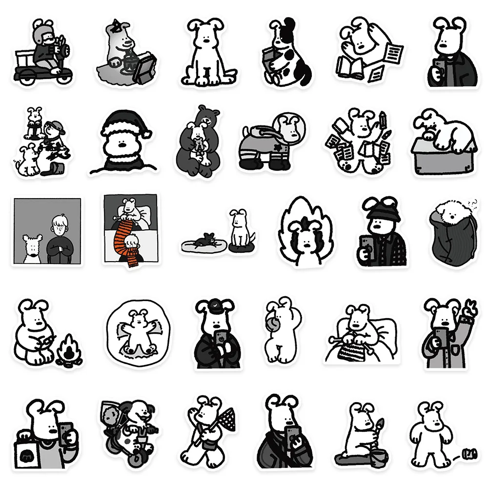 10/30/62PCS Black And White Stick Figure Style Dog Stickers Graffiti Funny Kids DIY Decals Gift Toy for Wall Notebook Phone Bike