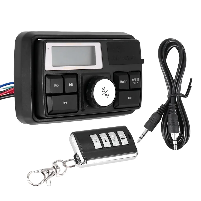 

Simple Motorcycle Audio MP3 Radio Sound System Stereo Speakers Bluetooth Waterproof FM 5 EQ Functions LCD Display USB/SD/TF