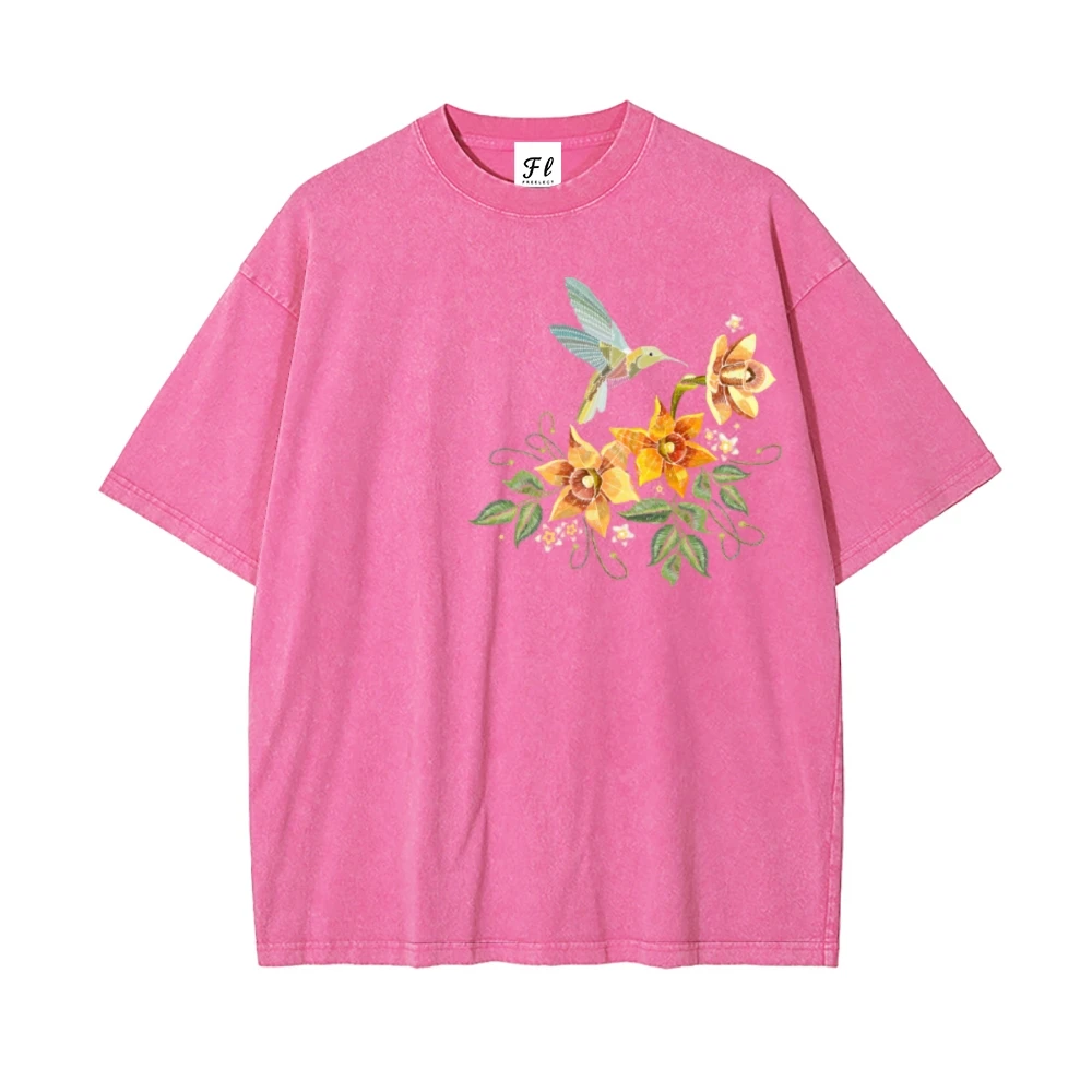 Ropa de mujer de manga corta desgastada de algodón puro estampado, camiseta estilo INS de verano, ropa de mujer estilo fresco y Ins informal