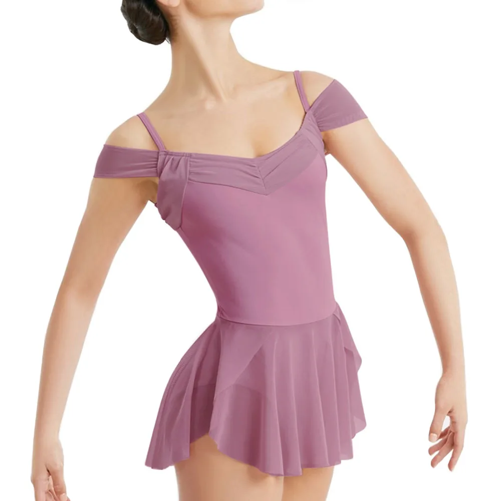 MiDee Grace Ballet Leotard Dress Camisole Ruched Side Jumpsuit Skirt Modern Balera Lyrical Gymnastics Dance Performance Costume