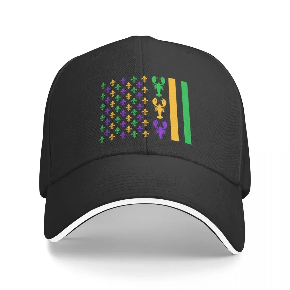 Mardi Gras American Flag with Crawfish and Fleur De Lis Baseball Cap Snapback Cap Sun Cap Sports Men Caps Women's