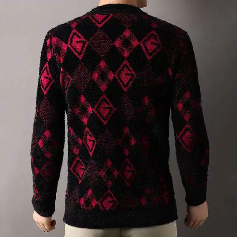 Trend Fashion Autumn Winter Sweaters Men O-Neck Embroidered Thicken Warm Smart Casual Long Sleeve Loose Pullovers Knitted Tops