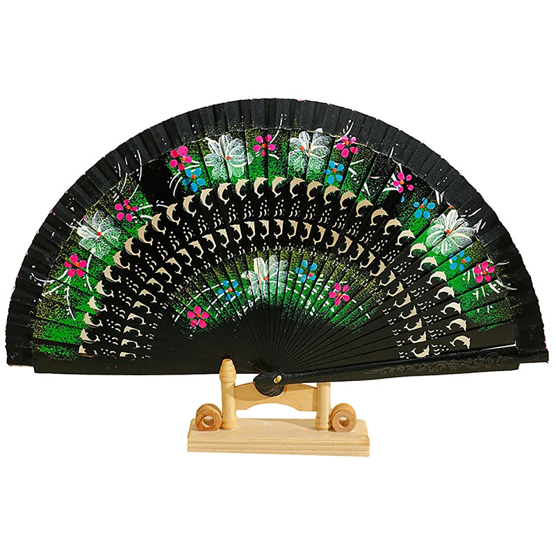 Chinese Style Folding Fan Hollow Double-sided Craft Gift Dancing Printing Wood Spanish Hand Fan Party Supplies
