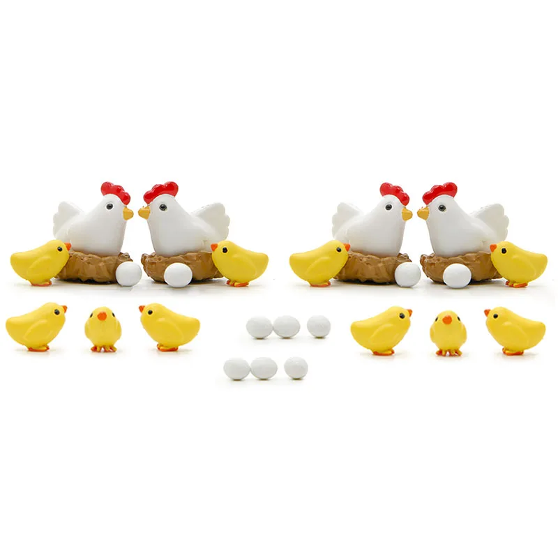 

28pcs Chicken Family Figurines Hen Eggs Ornament Miniature Fairy Garden Dolls Moss Micro Landscaping Easter Decoration