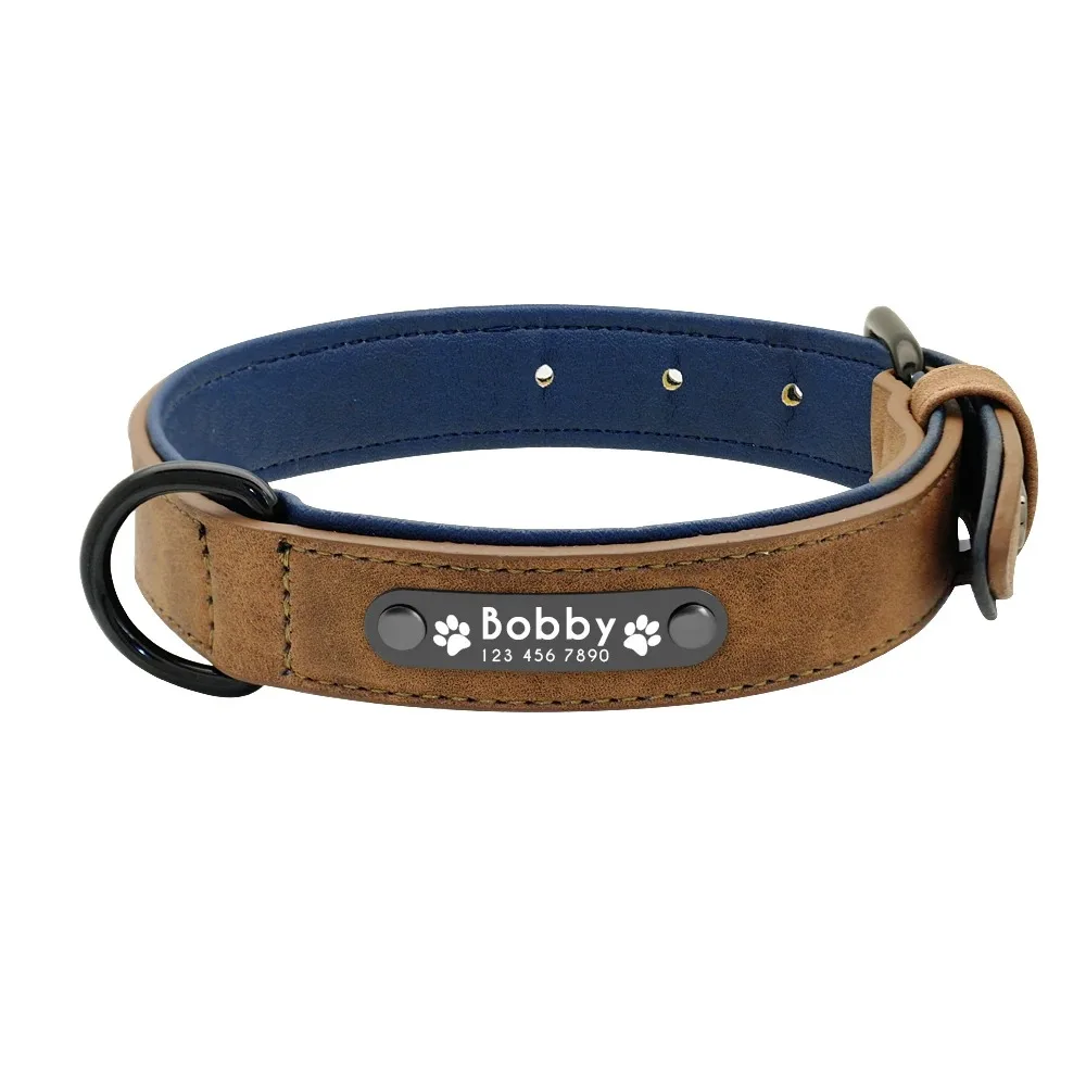 Gepersonaliseerde naam ID-tags Halsbanden Aangepaste tekstnaam Leren halsband voor kleine, middelgrote en grote honden Pitbull Bulldog Beagle