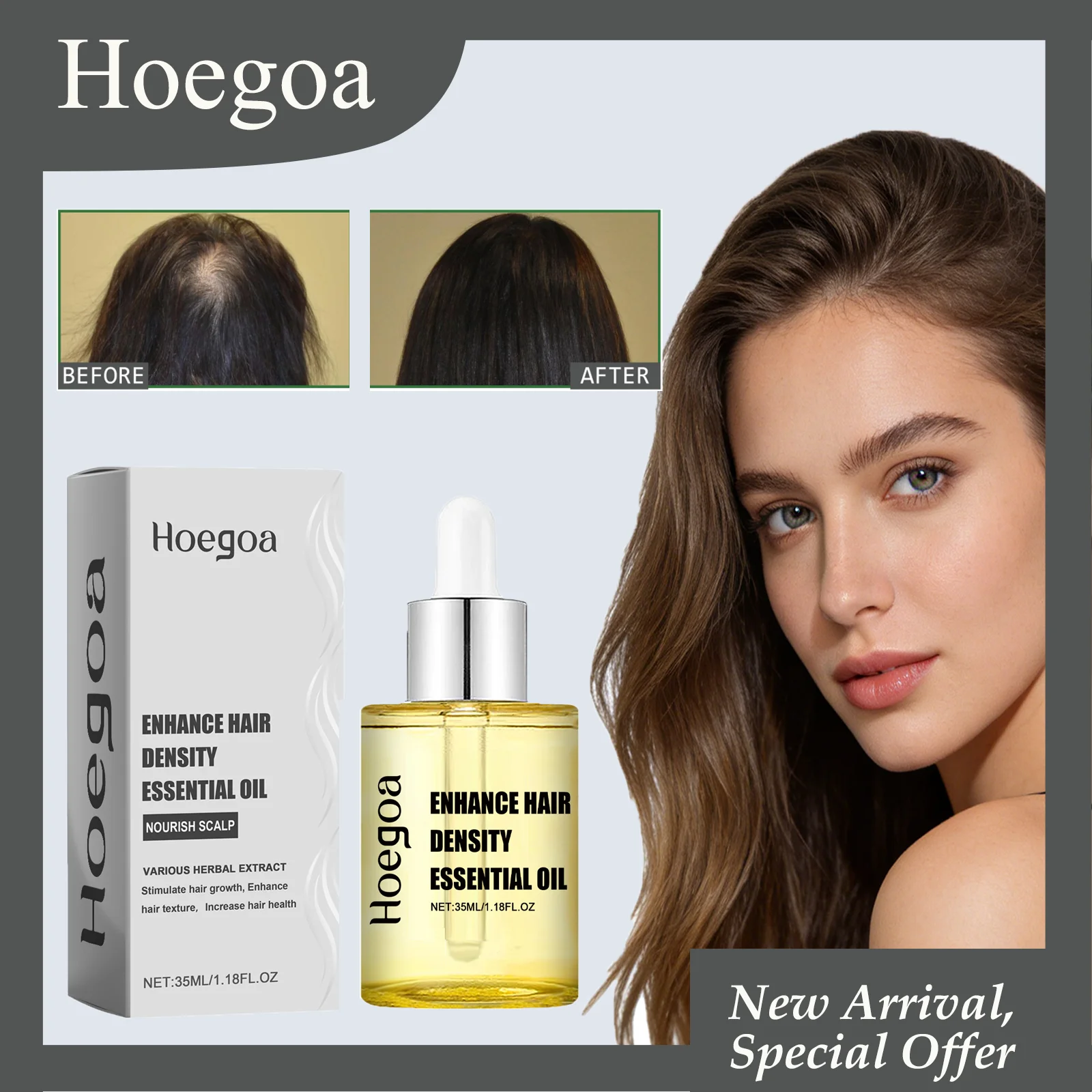 HOEGOA 35mL Enhance Hair Density Essential Oil Herbal Extract Formula Nourishes Scalp Enhances Hair Texture Boosts Hair Health