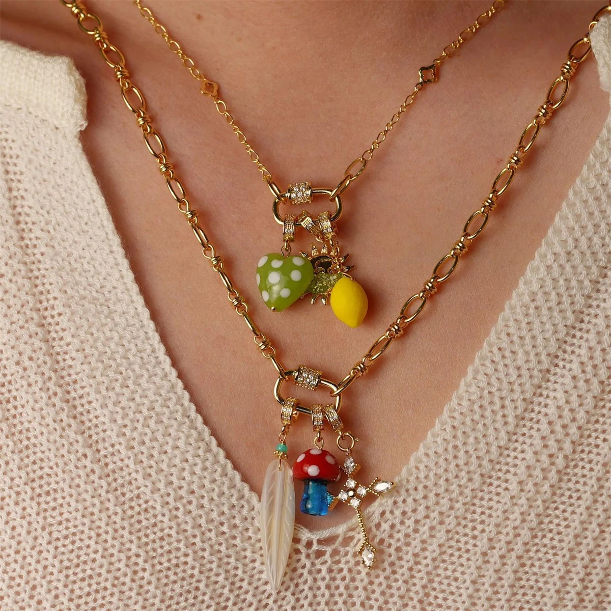 

Fruit Love Star Ins High Grade Clavicle Chain Pearl Starfish Combination Necklace Gold Plated Color Preserved