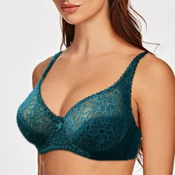 Plus Size Bras For Womens Lace Sexy Bra See Through Underwire Female Underwear Lingerie BH Tops C D DD E F Cup