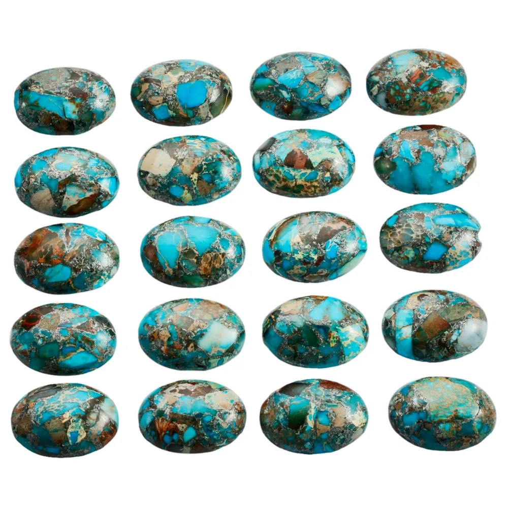 TUMBEELLUWA-Cabochons promenales en Pierre de Jaspe, Sédiments de Mer Bleu Clair, Semi-Réservoir pio, Accessoires de Bijouterie, 18x25mm, 5