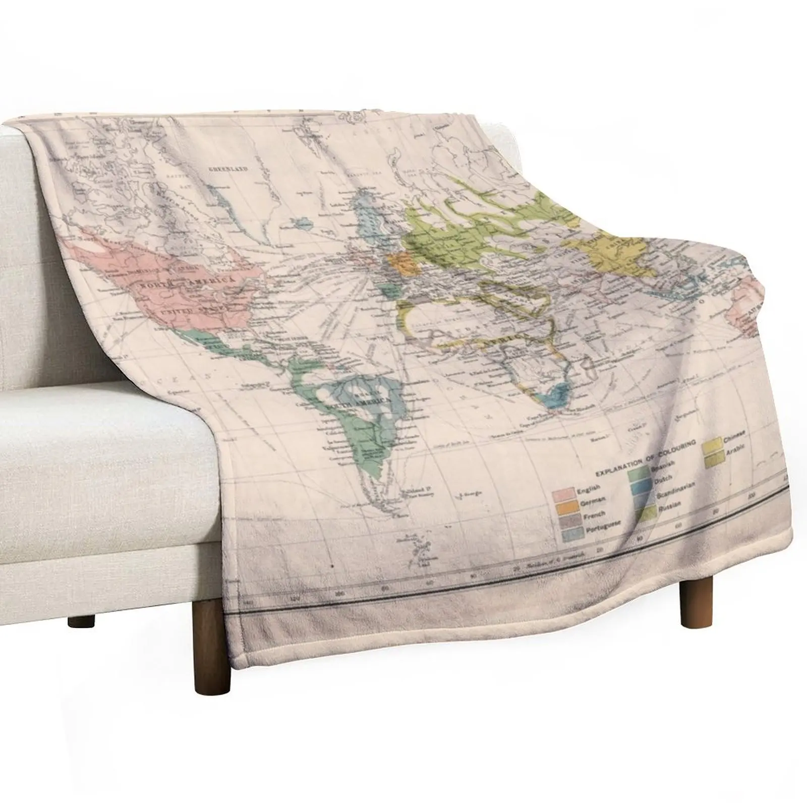 Old World Language Map (1907) Vintage Global Linguistic Atlas Throw Blanket for winter Multi-Purpose Hair Retros Blankets