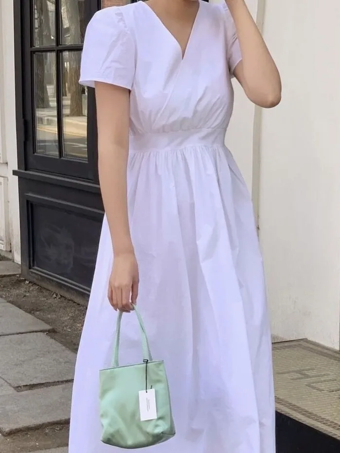 Sweet Fre Summer New Chic Bal Cross V-ne Bubble Sve Dr Faionable Casual Or Sve Dres da donna