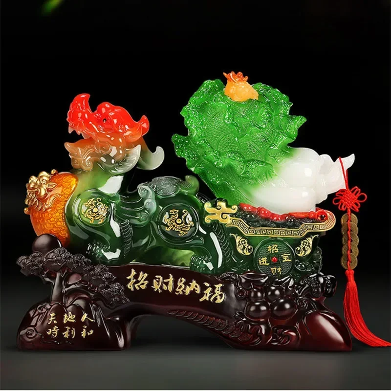 Feng Shui Lucky Pixiu Ornaments, Jade Cabbage Decor Office Table Living Room Wine Cabinet Business Gift