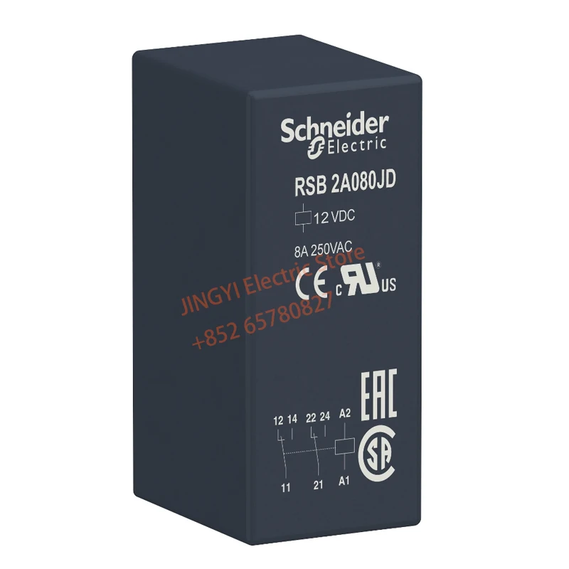 Schneider Original RSB2A080JD small relay,2 C/O - 12 V DC - 8 A RSB connector type intermediate relay - no test button 2NO+2NC