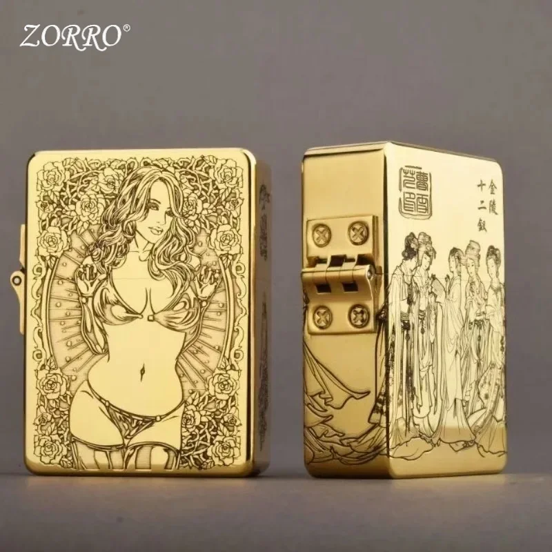 915 Armor Shield Zorro 915s Thickened Deep Carved Deep Original Copper Brass Personality Windproof  Lighter Men Gift