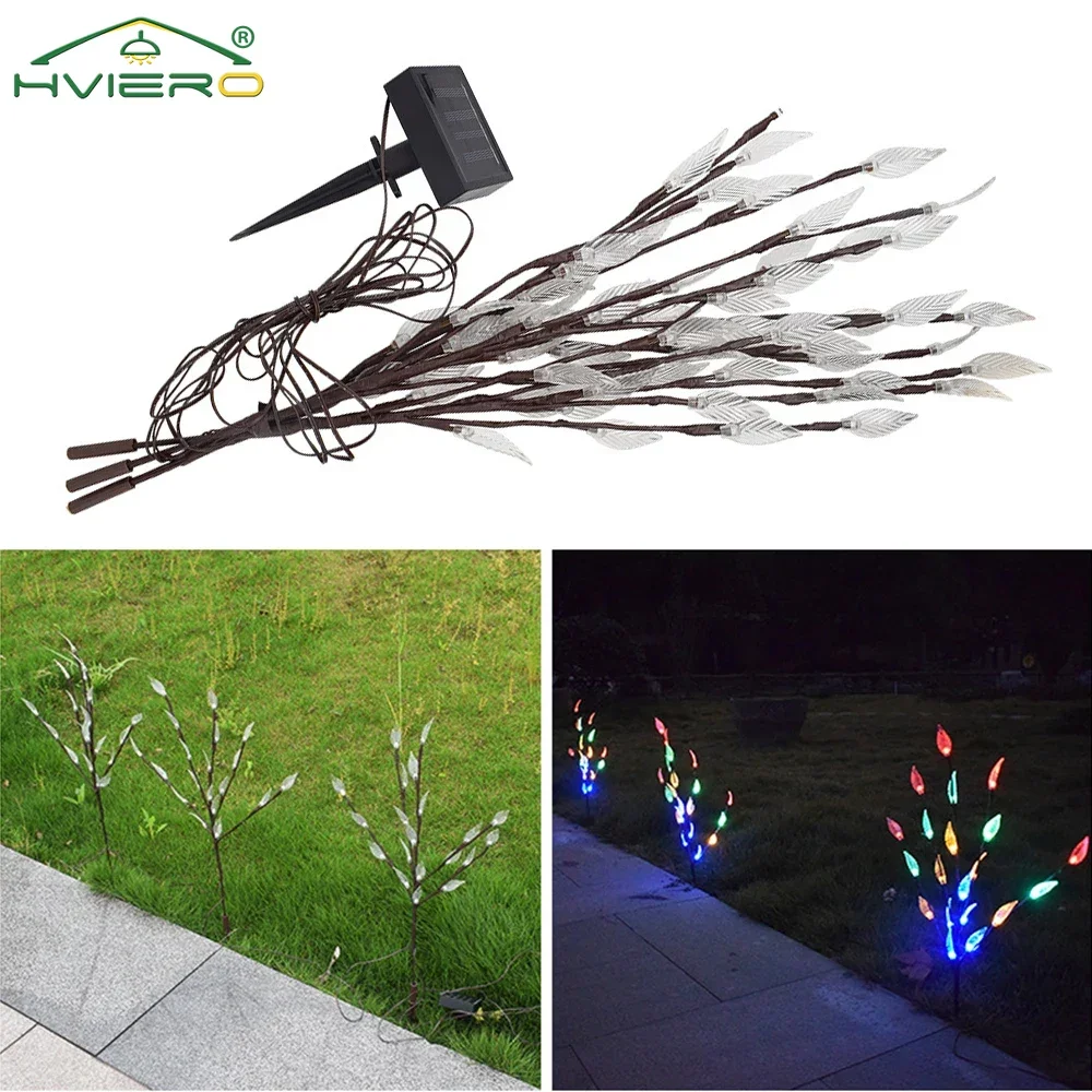 Solar Lamp Leaf Lawn Light One Drag Three Tree Branch Waterproof Garden String LED Decoration Illuminated Grass Outdoor Lighting